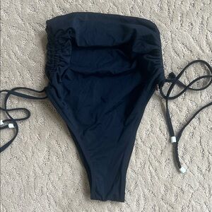 Gathered Side Tie High Waisted Black Bikini Bottom